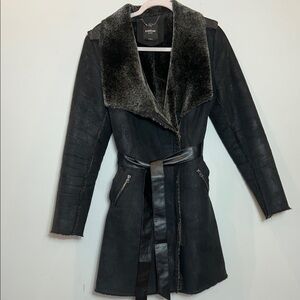 BEBE Black Shearling Fur Coat